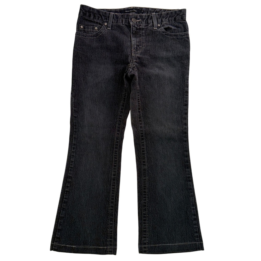 Calvin Klein Jeans Womens 4 Low Rise Flare Dark Wash Black Denim Pants SKU 514